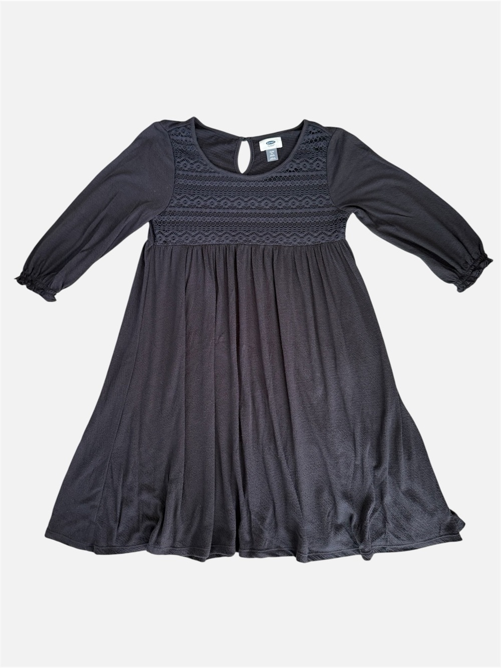 Old Navy Girls' Charcoal Gray Lace Yoke Long Sleeve Dress